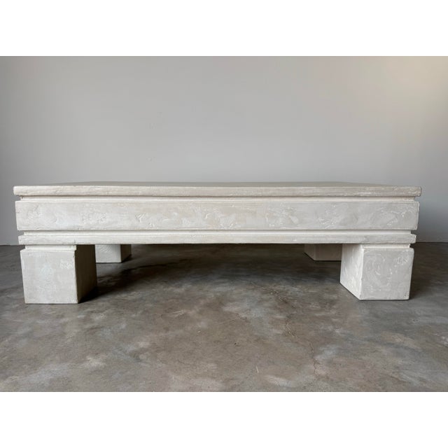Mid-Century Modern 1980s Postmodern Parsons Style Plastered Wood Coffee Table For Sale - Image 3 of 12