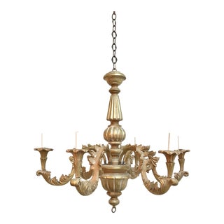 Italian Gold Leaf Wood 6 Light Chandelier For Sale