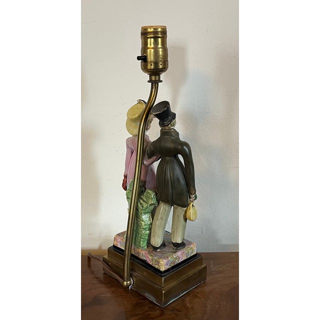 19th Century Antique Early 19th Century English Staffordshire Figure of a Regency Couple Mounted as a Table Lamp For Sale - Image 5 of 7