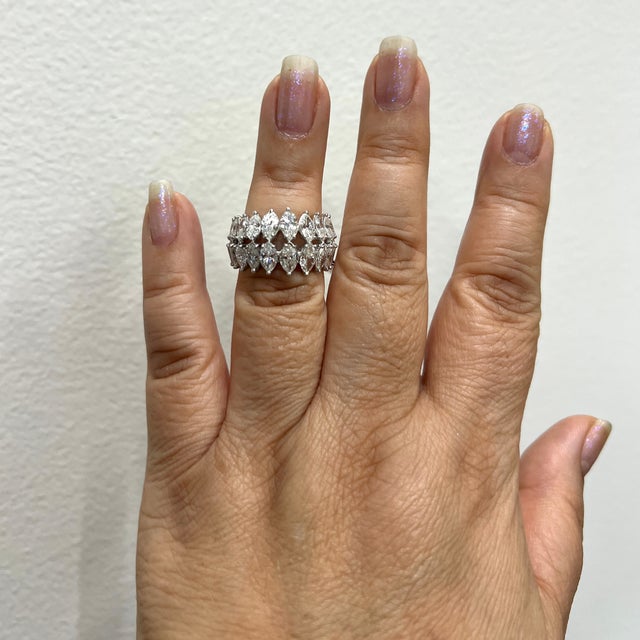 Gorgeous 10.00 ct. white diamond marquise double row band. Handmade in platinum. Ring size 6.75.