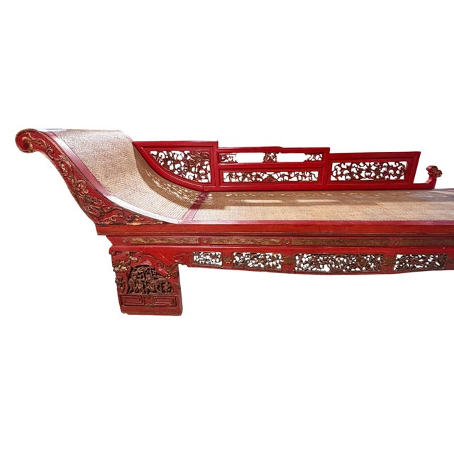 Vintage Chinoiserie Red Lacquer Princess Daybed 90" W For Sale - Image 11 of 15