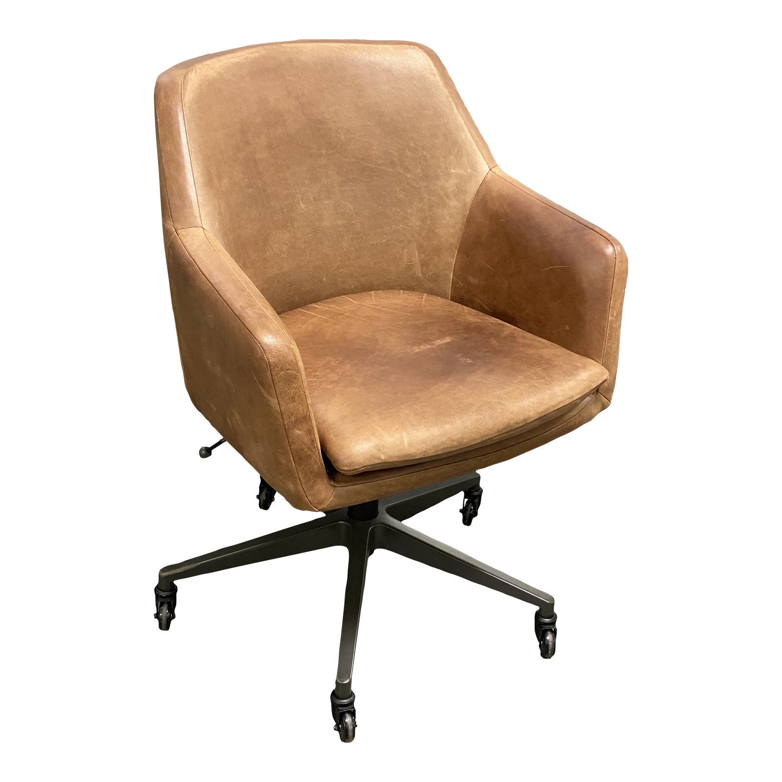 West Elm Helvetica Leather Swivel Office Chair Chairish