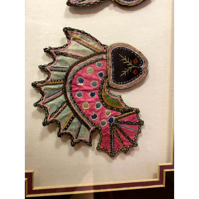 1990s Vintage Chinese Fish Shaped Decorative Textile Panel, Framed For Sale - Image 5 of 8