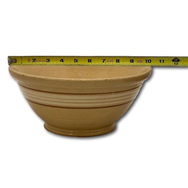 Nice Antique 10 Inch Cream & Brown Color Banded Yellow Ware Kitchen Batter Mixing Bowl Circa Late 1800s For Sale - Image 14 of 15
