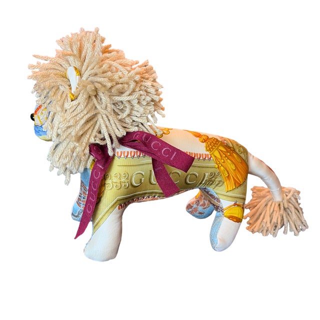 Textile Gucci Tassels Vintage Silk Scarf Courageous Lion For Sale - Image 7 of 8