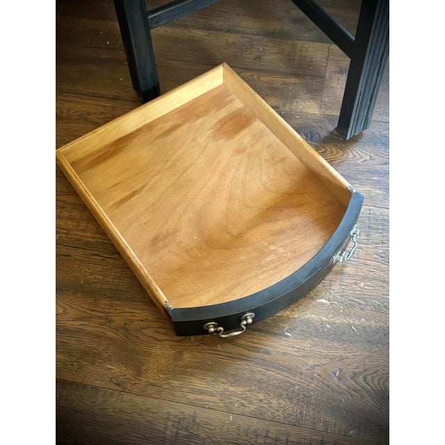 Antique Chinoiserie 24" Black Round Accent Table With Curved Drawer For Sale In Columbus - Image 6 of 8