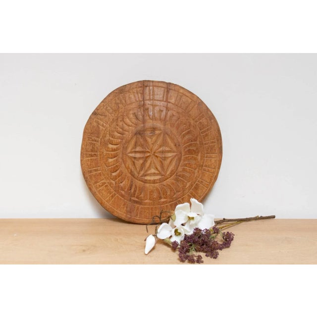 Wood Primitive Carved Wood Round Plate For Sale - Image 7 of 7