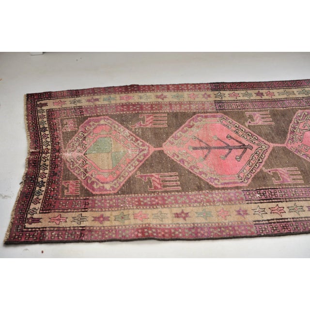 Boho Chic Vintage Nomadic Pink, Purple, Charcoal & Black Runner Rug , 3.5 x 9.8 For Sale - Image 3 of 11