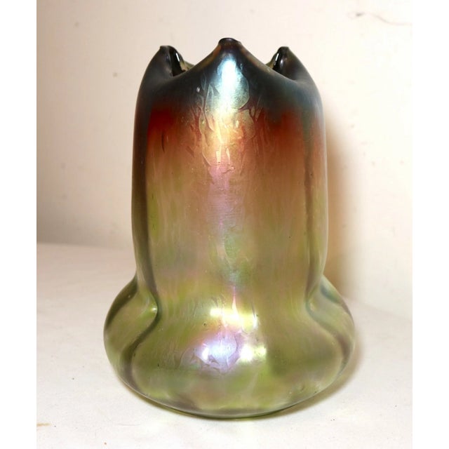 Glass Antique Hand Blown Rindskopf Pepita Bohemian Art Glass Iridescent Aurene Vase For Sale - Image 7 of 12