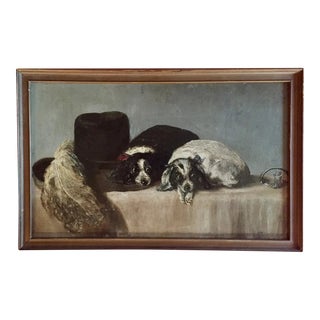 Antique 19th Century Oil Painting on Board Depicting Two Cavalier King Charles Spaniel Dogs For Sale