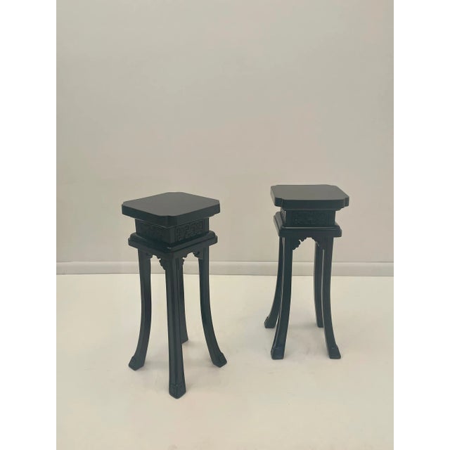 Carved Ebonized Maison Jansen Style Side Tables -A Pair For Sale - Image 11 of 13