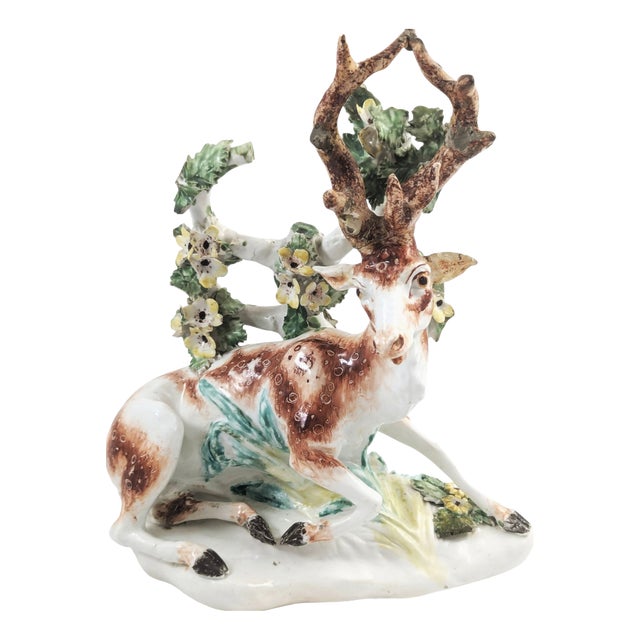 Porcelain Stag Figure with Bocage from Derby, England, 1755-1765 For Sale