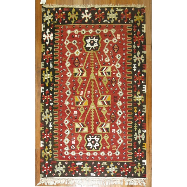 Rustic Mid 20th Century Geometric Turkish Kilim - 3'7" x 5'5" For Sale - Image 3 of 6