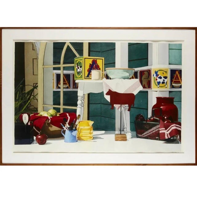 Michael Beck, Large Photo Realist Pop Art Watercolor Painting Children's Toys Teddy Bear Block, 1986 For Sale - Image 13 of 18