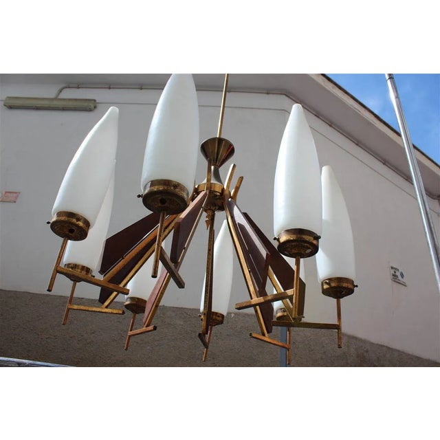 Large Wooden Murano Glass and Brass Chandelier from Esperia, 1950s For Sale - Image 6 of 12