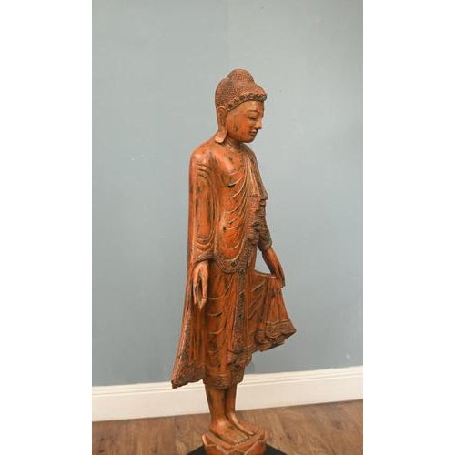 Carved Standing Burmese Buddha Statue For Sale - Image 4 of 18