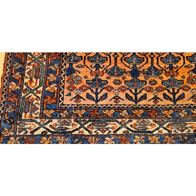 Antique Persian Malayer Area Rug, Hand-Knotted Wool, Geometric Pattern, 4x5, Red & Navy For Sale - Image 12 of 16