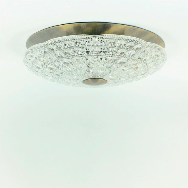 Orrefors Mid-Century Modern Scandinavian Glass and Brass Flush Mount by Carl Fagerlund for Orrefors, Sweden, 1960s For Sale - Image 4 of 11