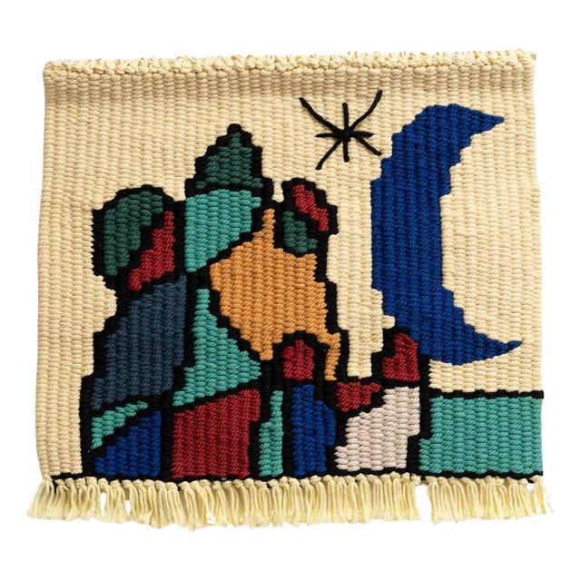 After Joan Miró, Mid Century Modern Color Tapestry, 1970, Cotton & Wool For Sale