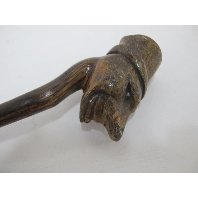Antique Carved Male Ebenezer Inset Eyes Figure Monoxyl Wood Walking Stick Cane For Sale - Image 4 of 8