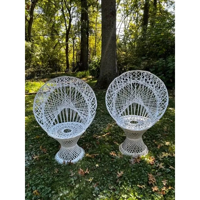 Mid-Century Modern Russell Woodard MCM Spun Fiberglass Peacock Chairs - A Pair For Sale - Image 3 of 12