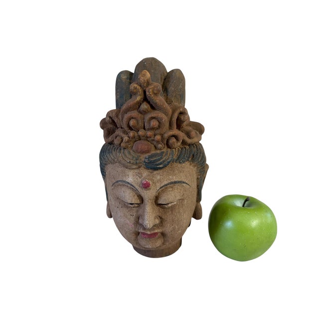 Wood Vintage Asian Carved Wood Guanyin Head 9" H For Sale - Image 7 of 7
