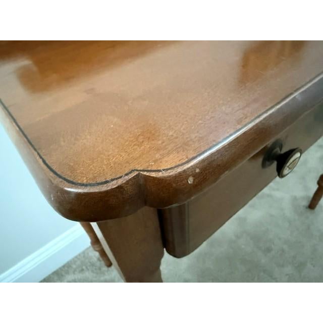 Brown Mid-Century L. Hitchcock Stenciled Writing Desk & Matching Caned Bench – 2-Piece Set For Sale - Image 8 of 16