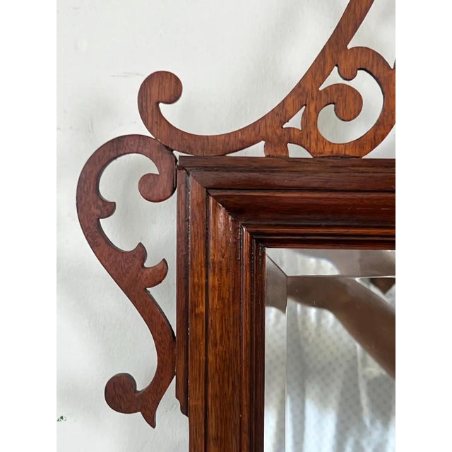 Brown Baker Georgian Chippendale Carved Mahogany Wall Mantel Mirror Fretwork Crest For Sale - Image 8 of 11