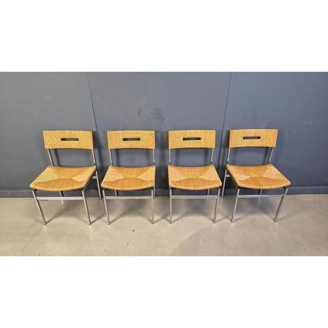 Belgian Wicker and Chrome Dining Chairs, 1970s, Set of 4 For Sale - Image 14 of 15