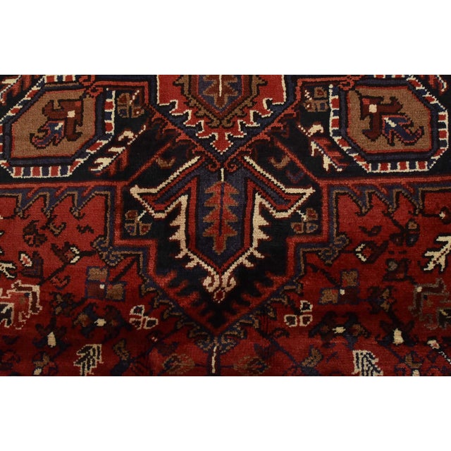 Heriz Rug 6’11” X 9’4” Red Wool Vintage Tribal Hand-Knotted Oriental Carpet For Sale - Image 10 of 14