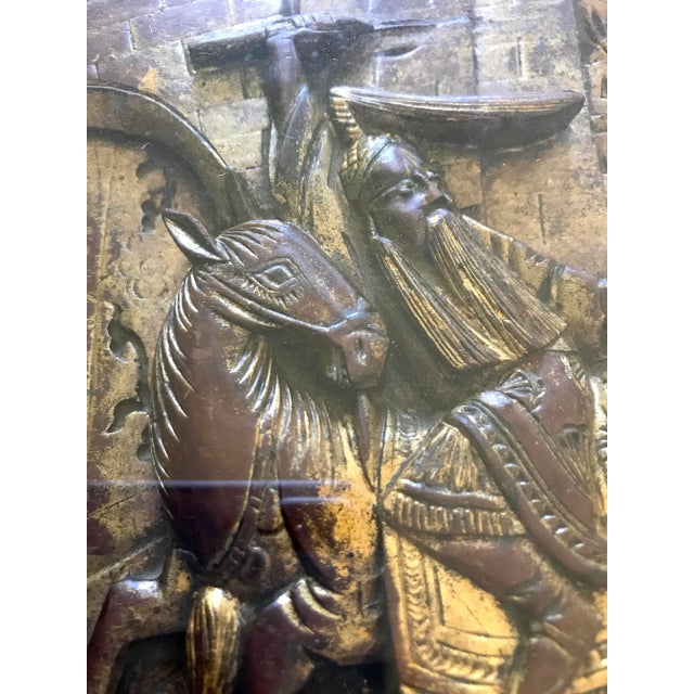 Late 19th Century 19th Century Antique Framed Chinese Carved Gilt Wood Warriors on Horseback Wall Panel or Fragment For Sale - Image 5 of 7