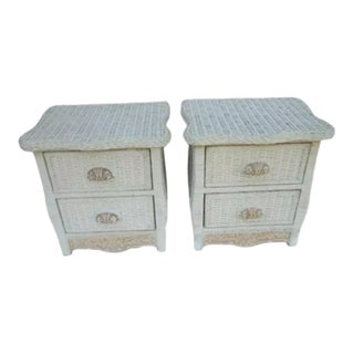 1980s Wicker Rattan Nightstand Jamaica Collection Two Drawer Set of 2 For Sale