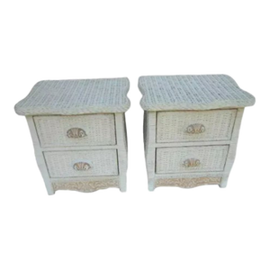 1980s Wicker Rattan Nightstand Jamaica Collection Two Drawer Set of 2