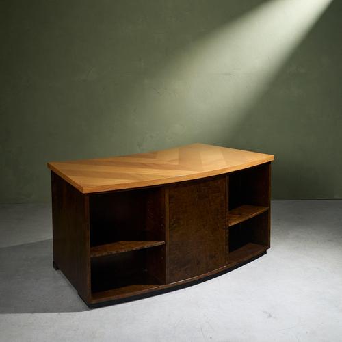 Curved Desk with Geometric Inlaid Top, Sweden For Sale - Image 4 of 13