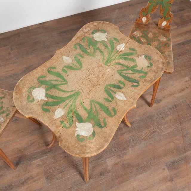 Early 20th Century Swedish Folk Art Side Table and Pair of Chairs With Tulip Motif For Sale - Image 10 of 13