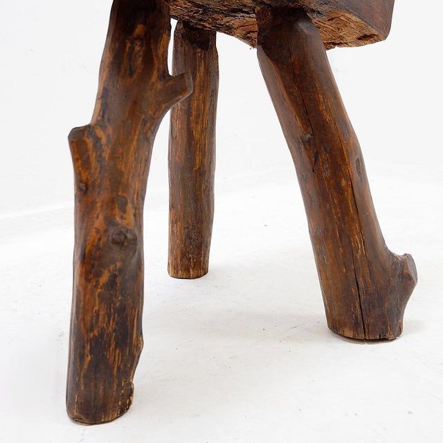 Brown Brutalist Rustic Tripod Wooden Stool, 1950s For Sale - Image 8 of 13