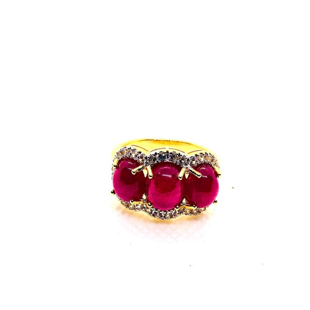 Bochic “Capri” Vintage Natural Ruby & Topaz Retro Ring Set In 18K Gold & Silver For Sale - Image 12 of 12