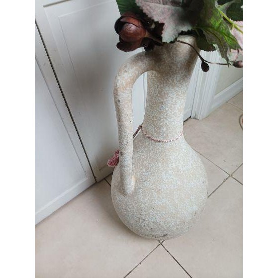 Rustic Large Off-White Textured Ceramic Floor Vase or Amphora With a Single Side Handle For Sale - Image 3 of 6