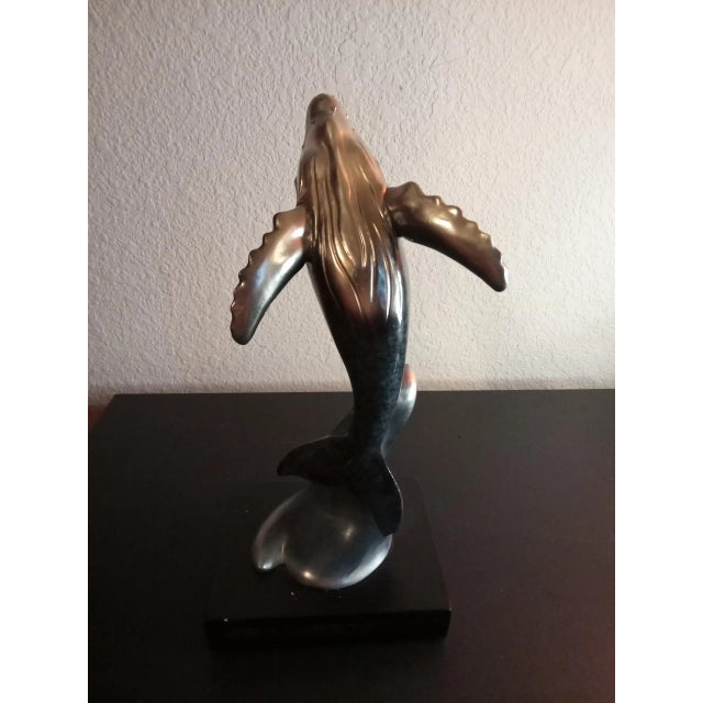 1980s Solid Resin Dolphin on Wave Figurine Statue on Pedestal For Sale - Image 4 of 7