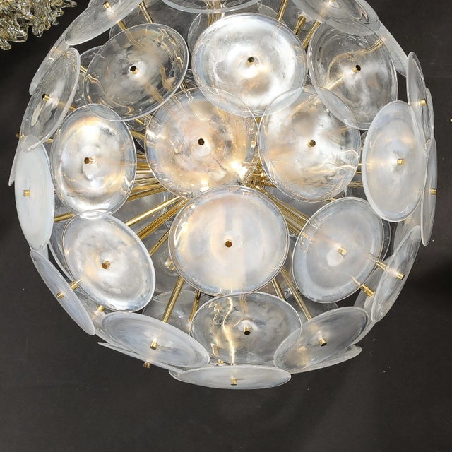 Modernist Hand-Blown Opalescent Murano Glass Disk Chandelier W/ Brass Fittings For Sale In New York - Image 6 of 12