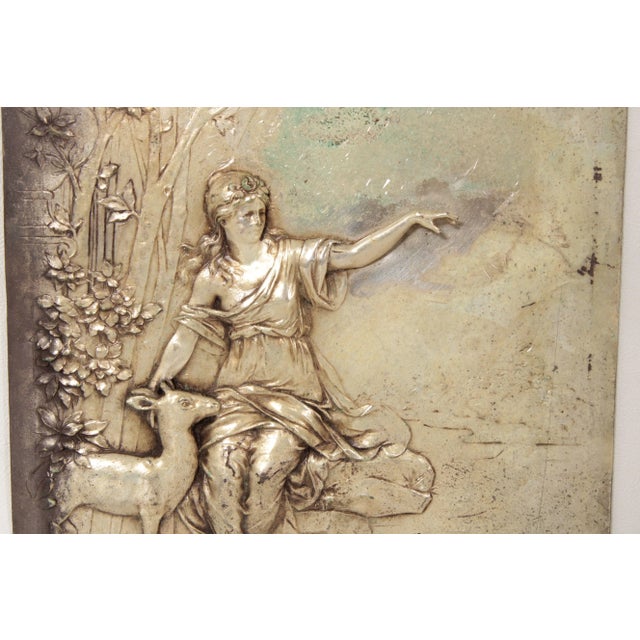 Renaissance Revival Style Silver Plated Metal Relief Plaques - A Pair For Sale - Image 9 of 13