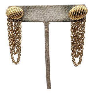 Vintage Signed Monet Goldtone Fringe Pierced Earrings-2 Pieces For Sale