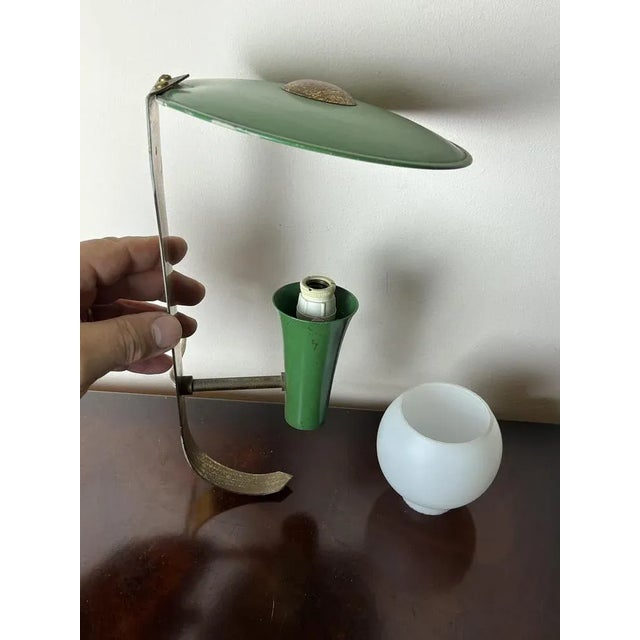 Italian Wall Lamp in Green Aluminum and Opaline Glass, 1950s For Sale - Image 4 of 10