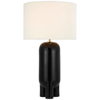 Kelly Wearstler for Visual Comfort Signature Chalon Large Table Lamp in Matte Black with Linen Shade For Sale