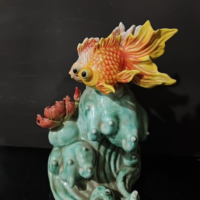 Bring vibrant energy and deep symbolism into your home with this stunning vintage Shiwan Kiln glazed ceramic sculpture....
