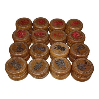 Vintage Chinese Natural Ox Horn Xiangqi (Chinese Chess) Set With Silk Presentation Box For Sale