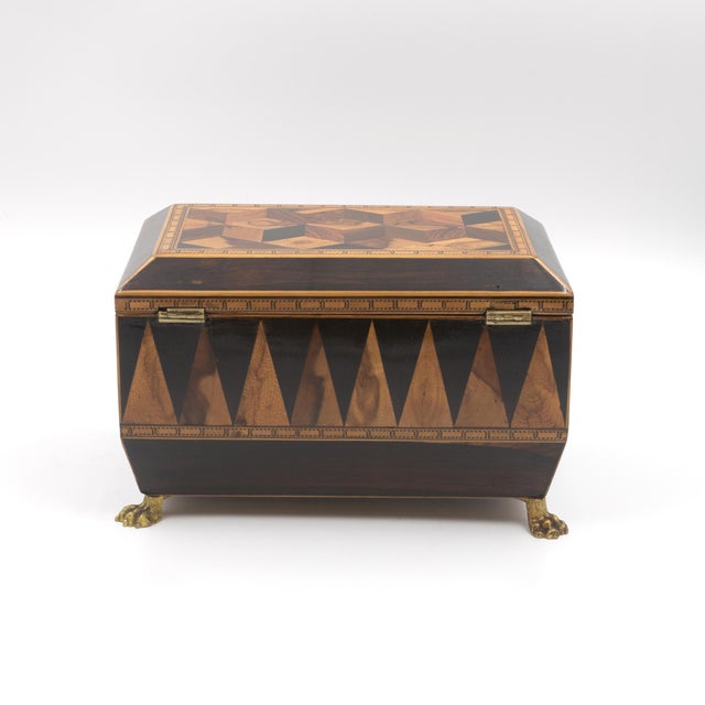 Early 19th Century Early 19th Century Specimen Wood Tea Caddy With Perspective Cube and Vandyke Parquetry For Sale - Image 5 of 12