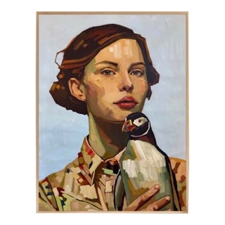 2026 Painting of a Girl and Her Penguin, Framed For Sale