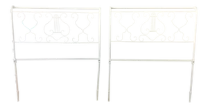Vintage Off-White Powder Coated Iron Headboards - A Pair