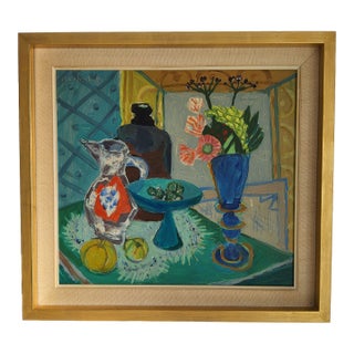 1960s Mid Century Modern Still Life Painting by Swedish Artist Gerhard Karlmark For Sale